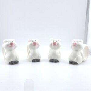 Vintage 1984 Ron Gordon Designs Ceramic Piggy Napkin Rings Set of 4 White Pink
